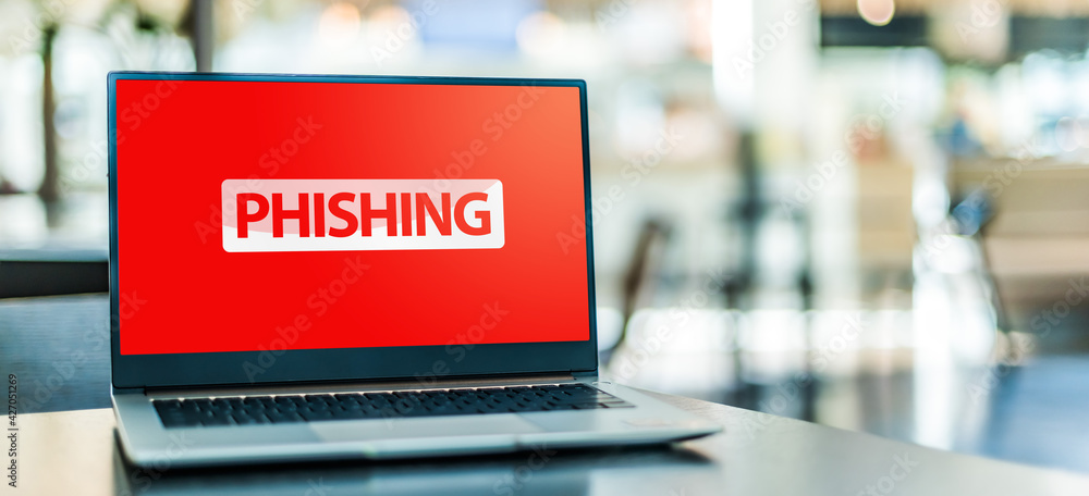 Laptop computer displaying the sign of phishing