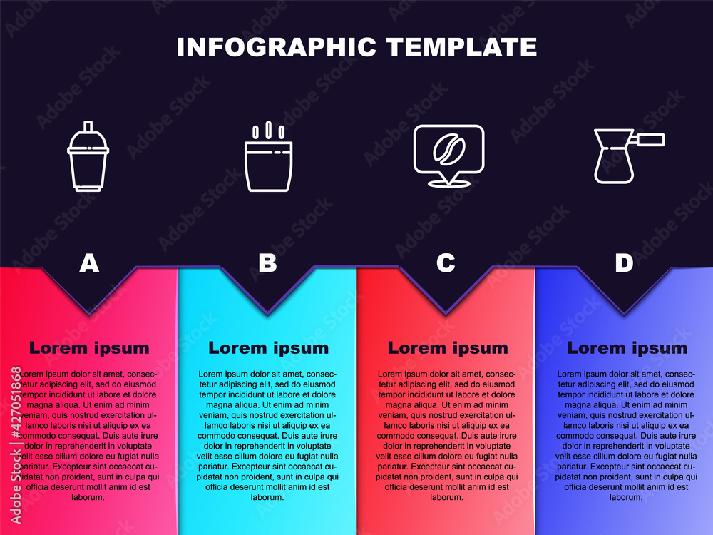 Set line Coffee cup to go, , Location with coffee bean and turk. Business infographic template. Vector Set line Coffee cup to go, , Location with coffee bean and turk. Business infographic template. Vector