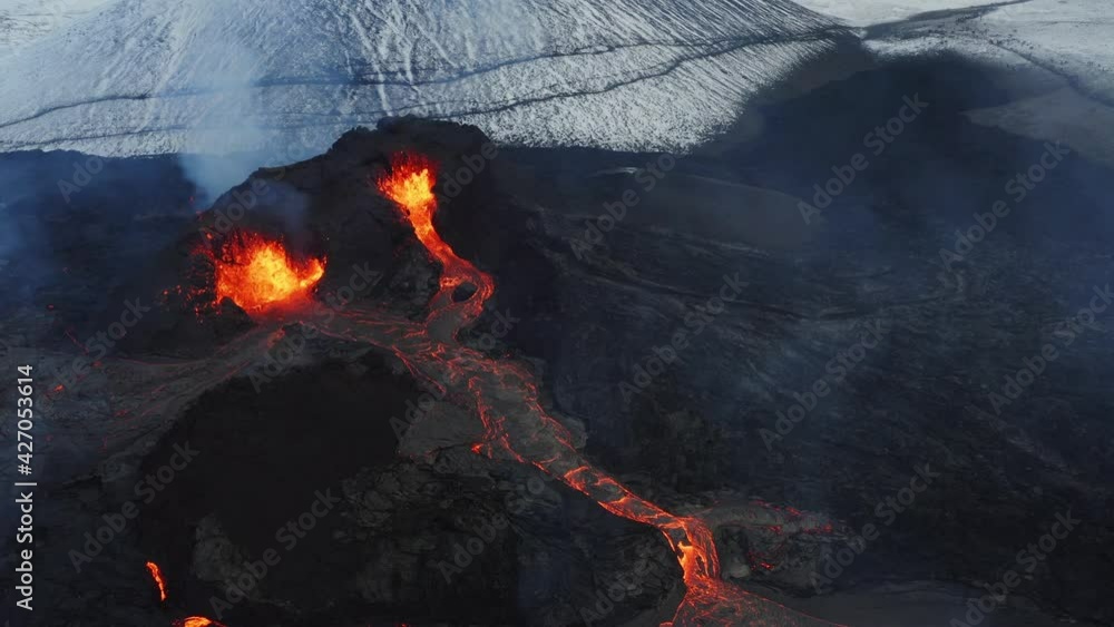 A volcano in the Reykjanes peninsula in Iceland. The eruption site ...