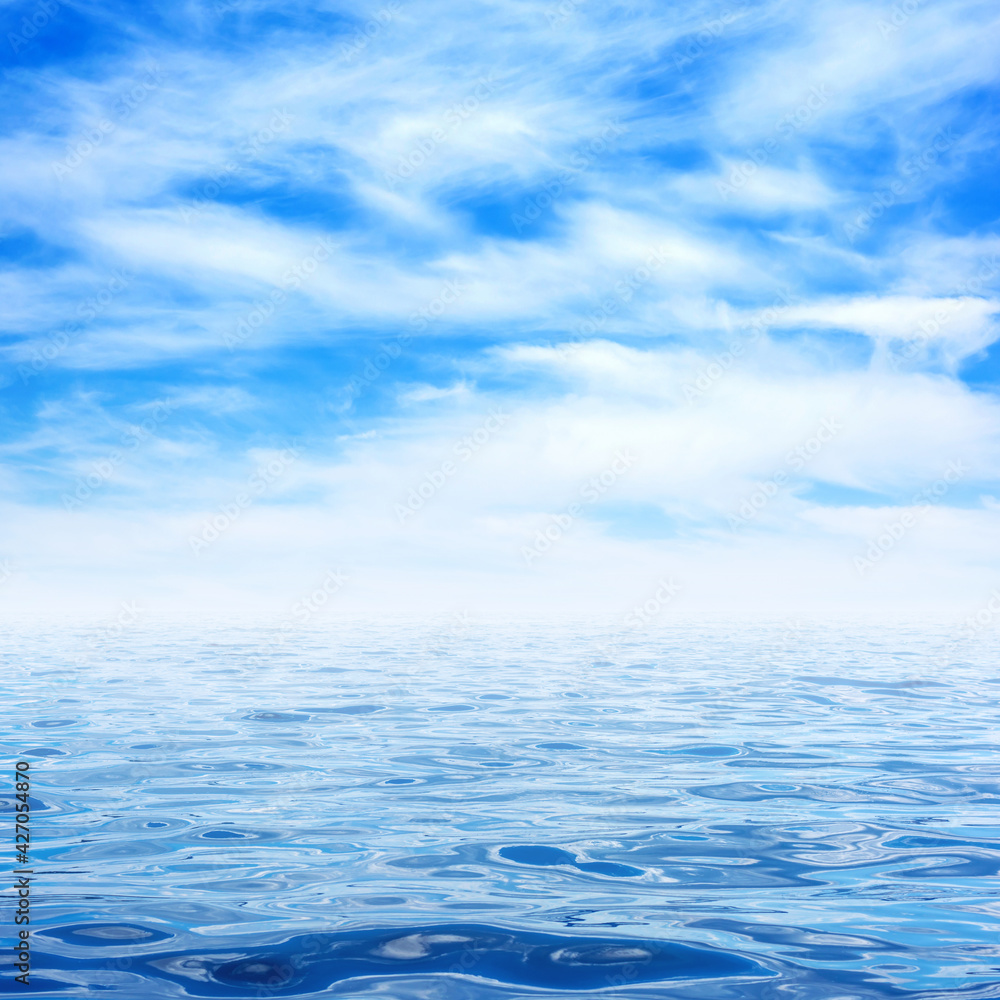 Photo of blue clear bay waves with sky and clouds Photo of blue clear bay waves with sky and clouds