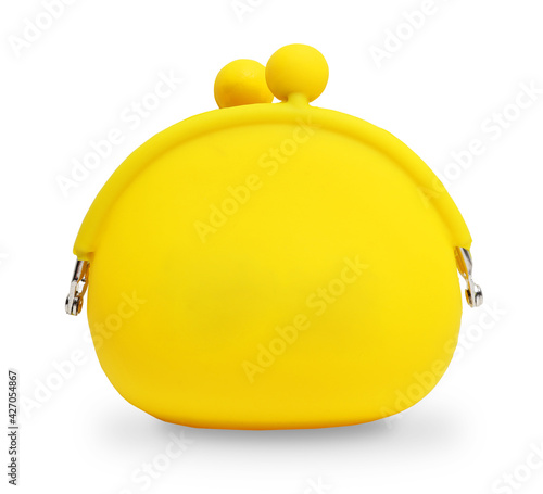 Yellow silicone coin purse isolated over white