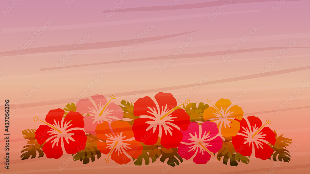 Obraz premium ハイビスカスの看板_イラスト素材_16:9