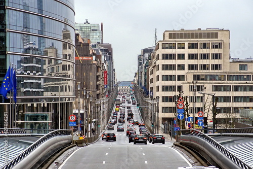 Street traffic in Brussels near European Commission building. Rue de la Loi, Bruxelles, Belgium photo
