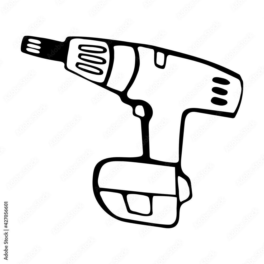 Drilling machine icon. Vector icon in doodle style for web design isolated. Drilling machine icon. Vector icon in doodle style for web design isolated.
