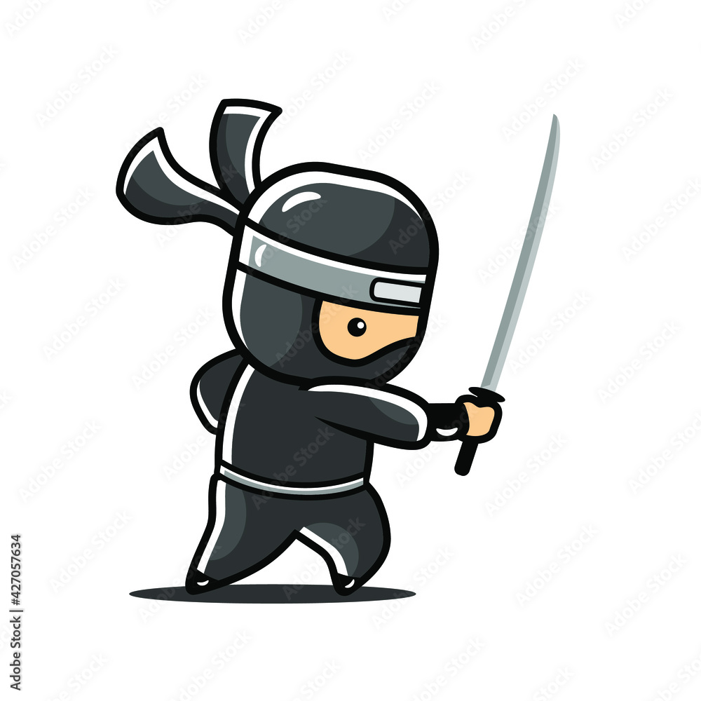 little cartoon black ninja attack with one sword little cartoon black ninja attack with one sword