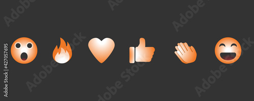 Emoji, Emoticons. Social network likes. Chat comment reactions, icons template: smile, love, like, Lol, laughter emoji character message