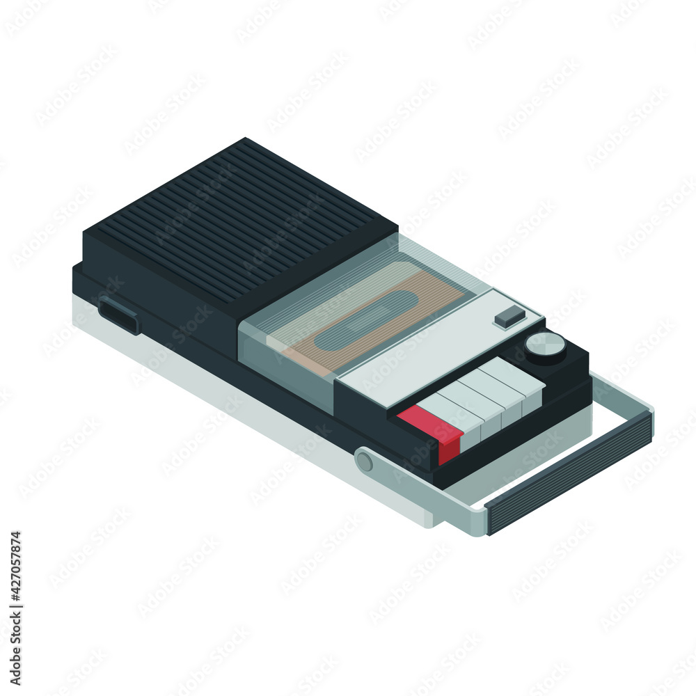 Isometric cassette player on white background Isometric cassette player on white background