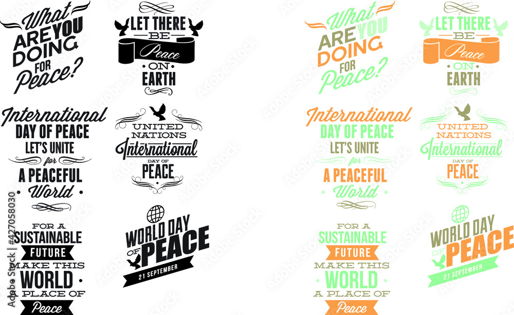 ornamental vector beautiful text peace typography text set
