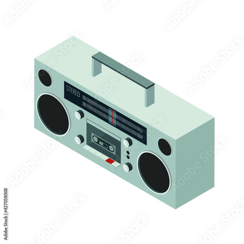 Isometric boombox on white background