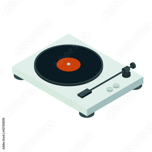 Isometric vintage turntable on white background
