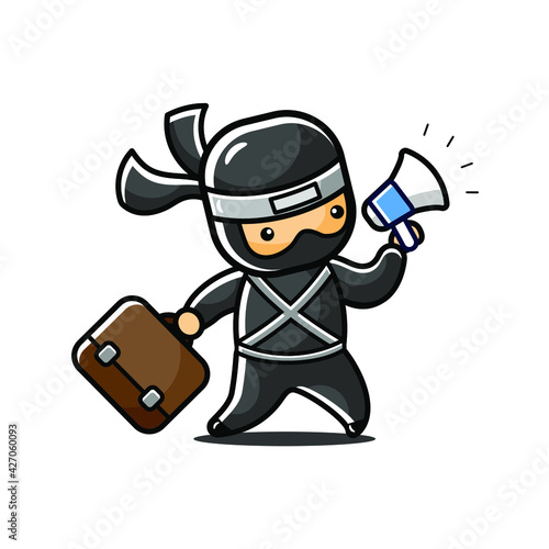 Cartoon little ninja doing bussines to promote sale, big sale and shopping