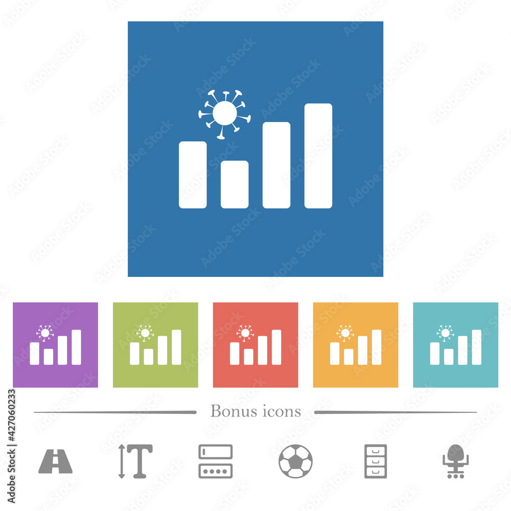 Covid graph flat white icons in square backgrounds Covid graph flat white icons in square backgrounds