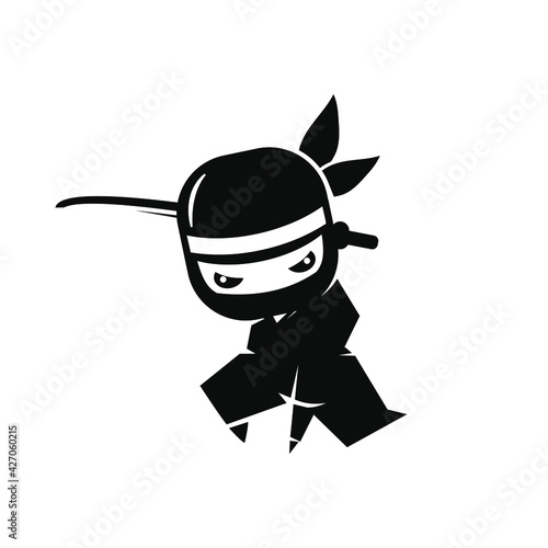 Cartoon black ninja silhouette with sword