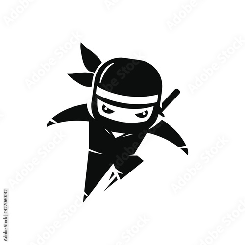 Cartoon black ninja silhouette jump