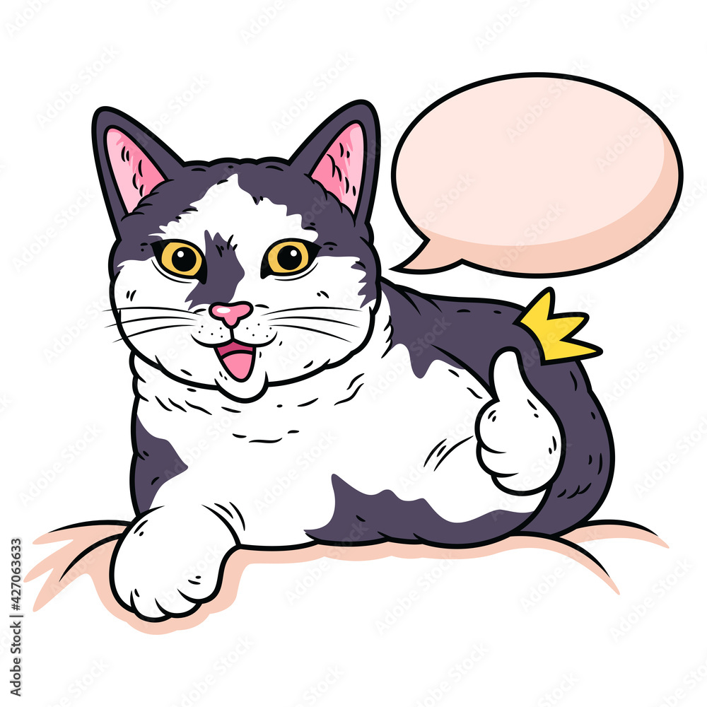 Obraz premium Cute Cat with Thumb Up Expression. Animal Vector Icon Illustration, Isolated on Premium Vector