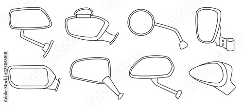 Side mirror vector outline set icon. Vector illustration auto glass on white background. outline set icon side mirror.
