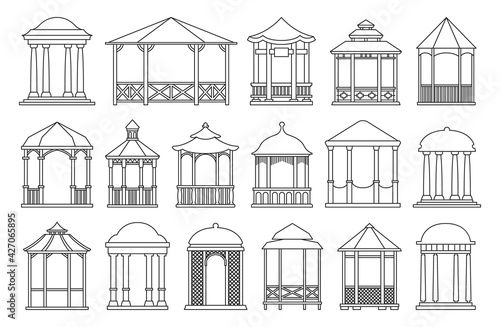 Gazebo of pergola vector outline set icon. Isolated outline set icon garden bower.Vector illustration gazebo of pergola on white background.