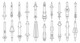 Ballistic missile vector outline set icon. Vector illustration military rocket on white background . Isolated outline set icon balistic missile.