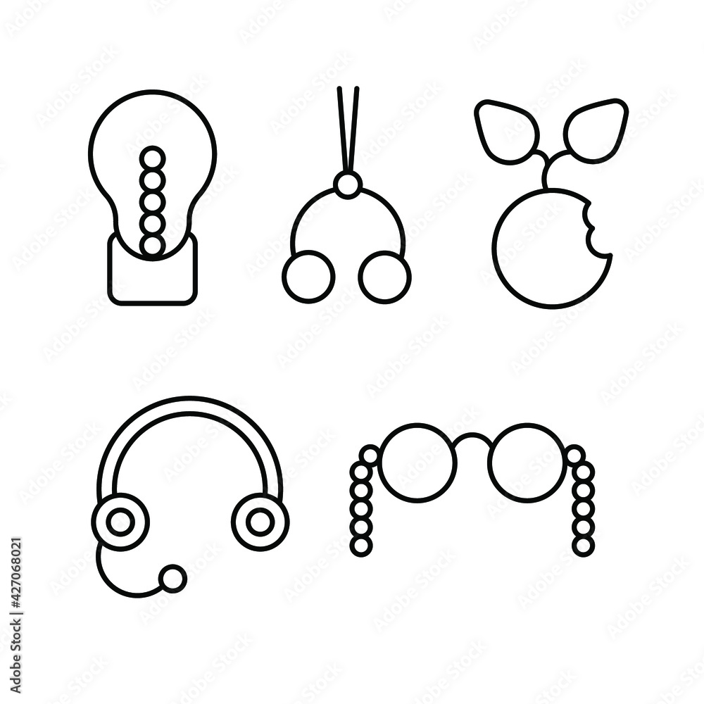 Fototapeta premium Vector icon, line illustration, glasses, headphones, fruit, light bulb, scissors