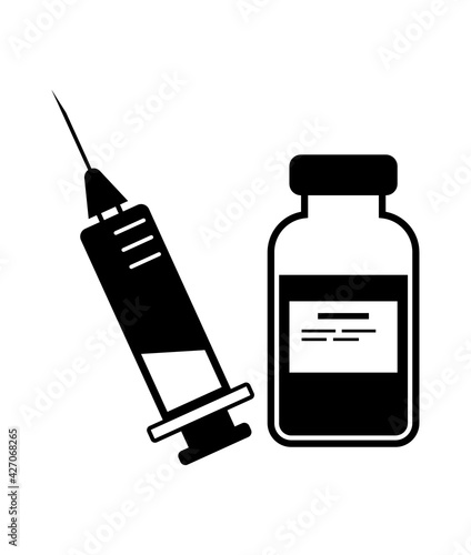 vector medical icon for pandemic vaccine ampoule and syringe. Image of covid-19 vaccine and syringe. Illustration of antiviral vaccine