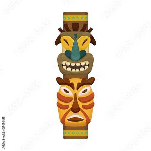 Totem tribal vector cartoon icon. Vector illustration totem wood on white background. Isolated cartoon illustration icon of mask wood.