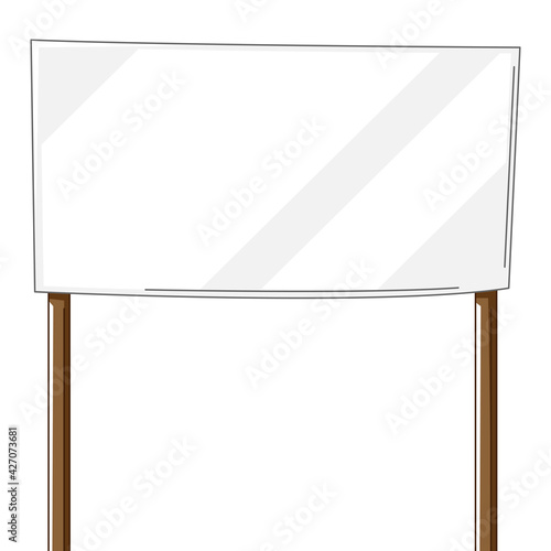 Illustration of banner. Blank demonstration poster. Picket sign or with wooden stick.