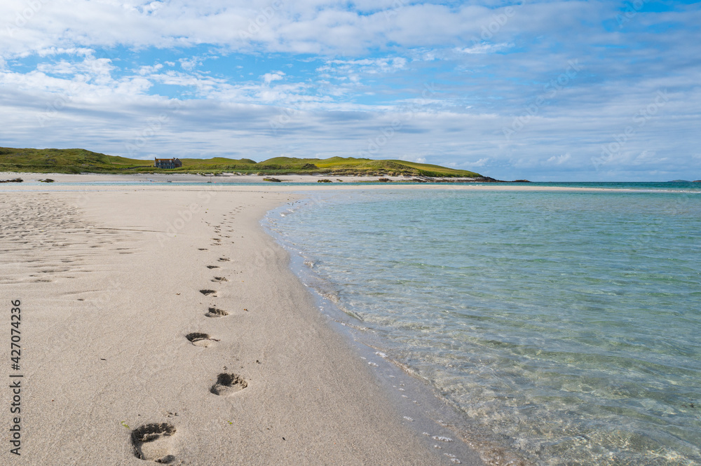 Footprints on Scottish Remote Beach