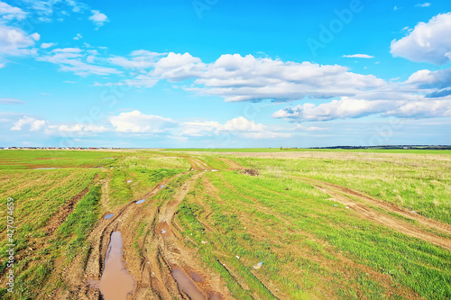 summer landscape field top view drone  abstract landscape view in flight
