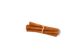 Top view of a bunch of nature organic spice dry brown cinnamon stick from cassia tide together with hemp cord rope isolated in white background. With clipping path.