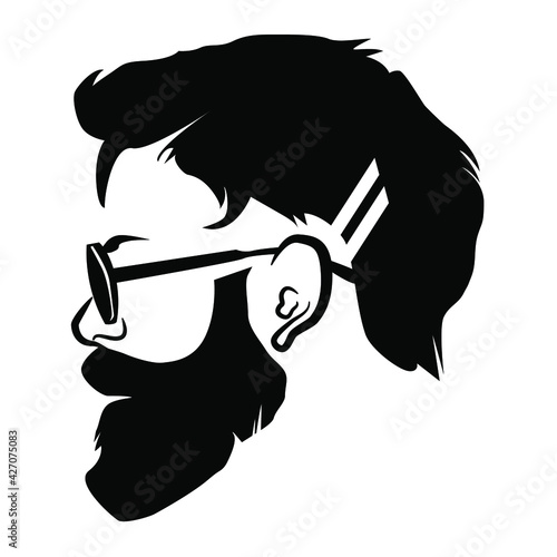 Monochrome vector silhouette of a bearded man in sun glasses