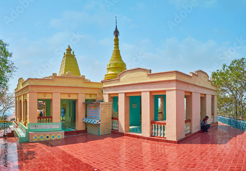 The colorful pagoda of U Min Thonze Caves in sagaing, Myanmar photo