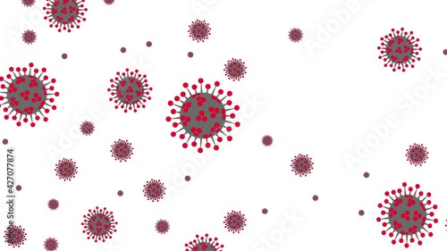 Stop movement. Many molecules of the coronavirus appear on a white background with the effect of zooming in on the camera, a symbol of the rapid spread of coronavirus infection - in 4k resolution,