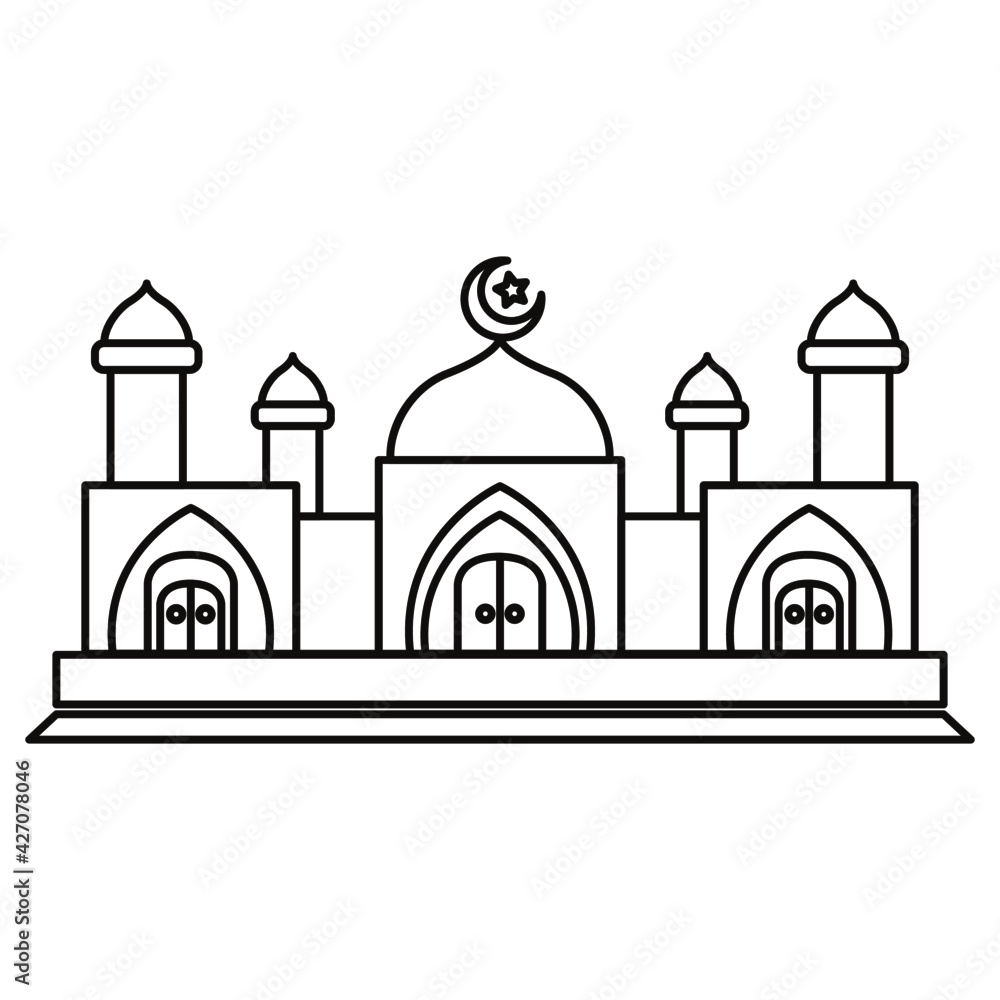 Vector illustration of a mosque or masjid building with colorless lines, perfect for coloring books Vector illustration of a mosque or masjid building with colorless lines, perfect for coloring books