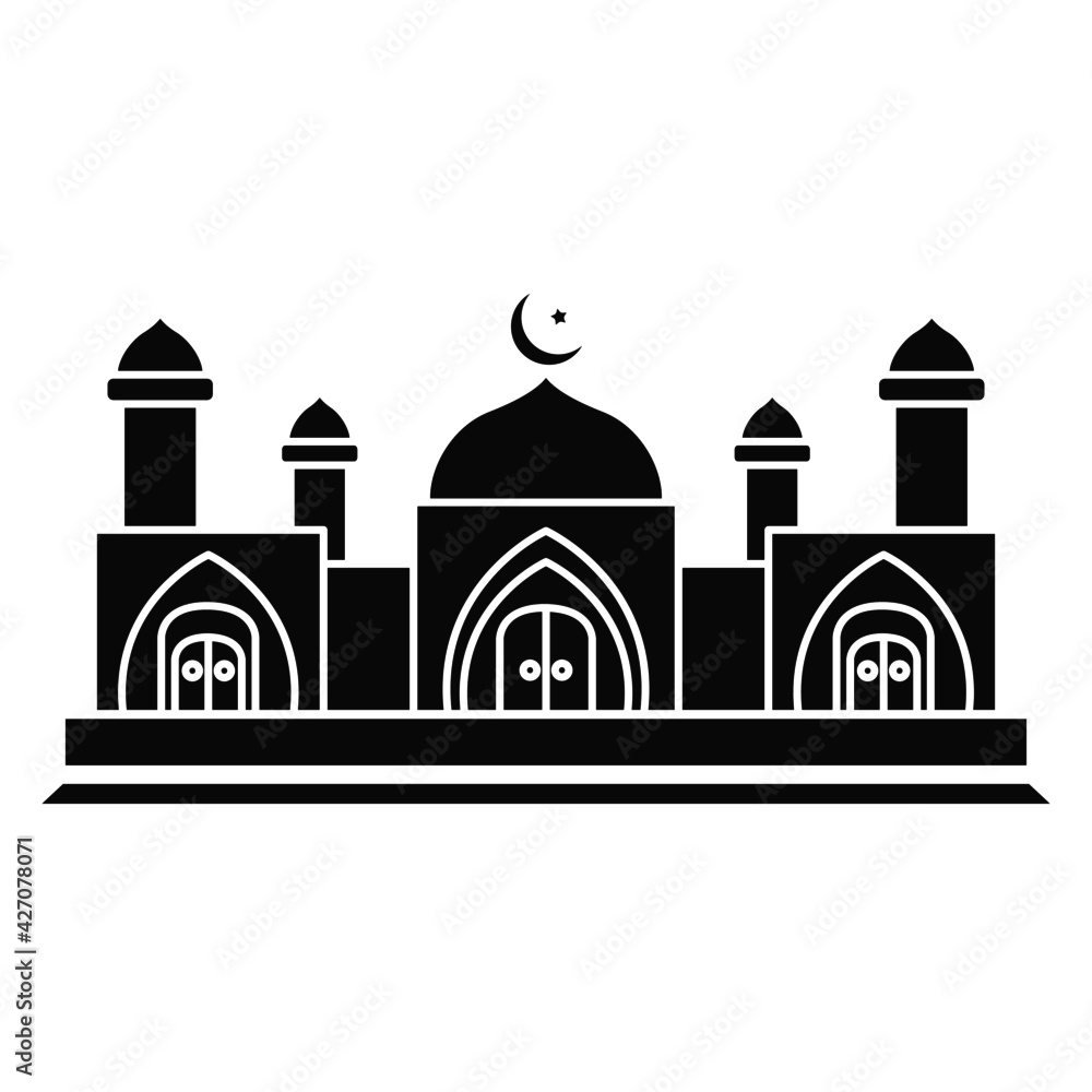 vector with the shape of a black mosque (masjid) which is suitable for an icon or concept for a logo vector with the shape of a black mosque (masjid) which is suitable for an icon or concept for a logo