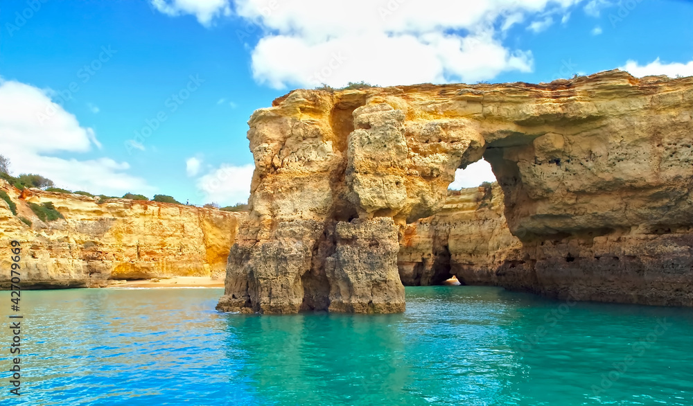 Beautiful caves in turquoise water between Albufeira and Benagil cave