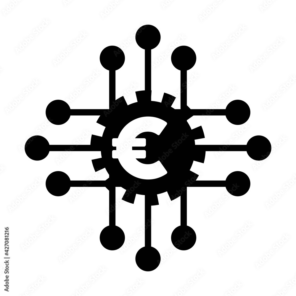 Digital euro currency icon vector symbol for digital transactions for asset and wallet in a flat color glyph pictogram illustration Digital euro currency icon vector symbol for digital transactions for asset and wallet in a flat color glyph pictogram illustration
