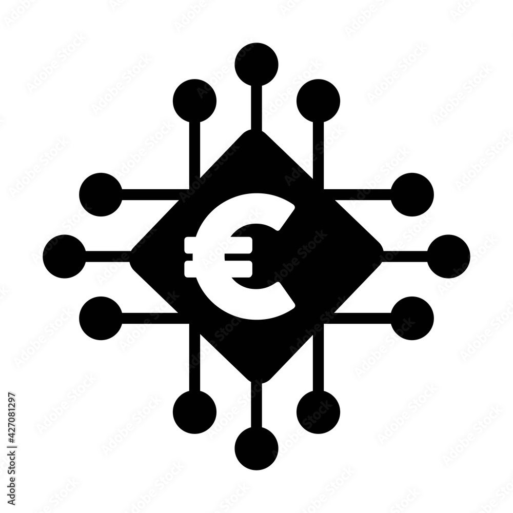 Digital euro sign icon vector currency symbol for digital transactions for asset and wallet in a flat color glyph pictogram illustration Digital euro sign icon vector currency symbol for digital transactions for asset and wallet in a flat color glyph pictogram illustration