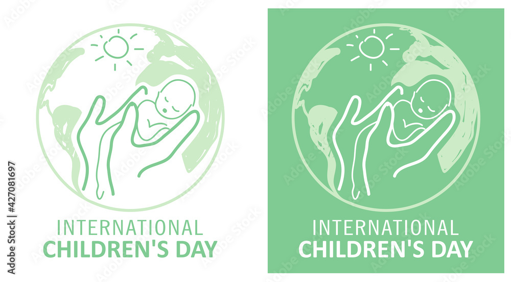 International Children's Day vector. Logo design. An image of a baby in his arms on the background of a globe. International Children's Day vector. Logo design. An image of a baby in his arms on the background of a globe.