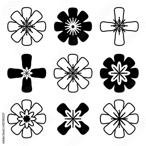 Set of nine abstract black and white logo icon colors © Ольга Бошарова