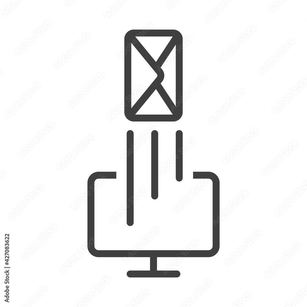 Outgoing email icon from a personal computer. A simple image of a computer monitor and a letter flying out of it. Isolated vector on pure white background. Outgoing email icon from a personal computer. A simple image of a computer monitor and a letter flying out of it. Isolated vector on pure white background.