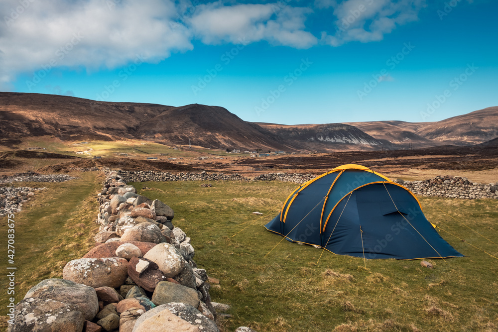 Camping tent on Hoy Island, Orkney.