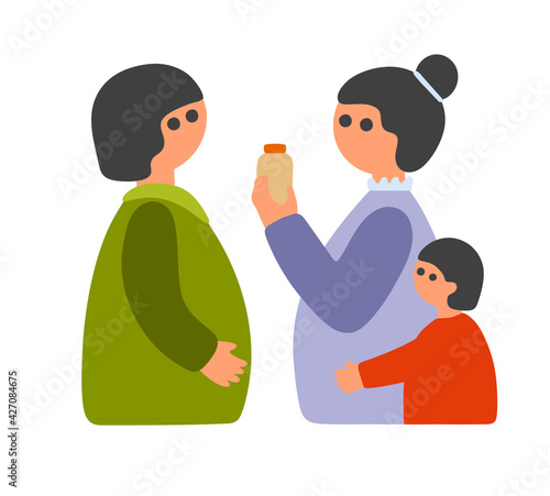 Two pregnant women have coversation about health.