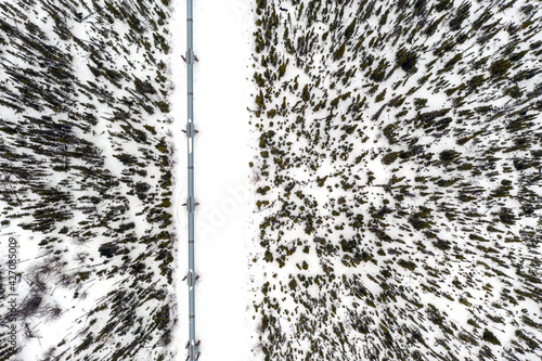 Aerial view of the Alyeska Pipeline near Willow Creek, Alaska during the winter. photo