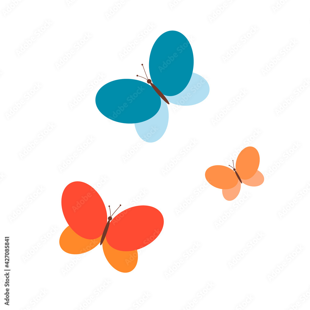 Colorful butterflies isolated on a white background