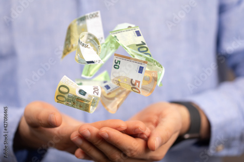 Photography cashflow euro banknote bill in hand