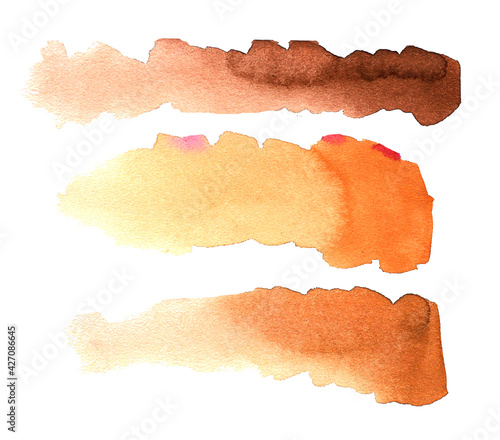 Watercolor set brown and beige strokes and texture. Handdraw design.