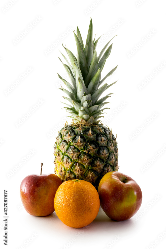 Fresh pineapple, apple and orange isolated on white Fresh pineapple, apple and orange isolated on white