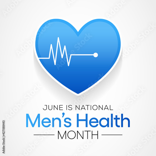 Men's health month is observed every year in June, it is used to raise awareness about health care for men and focus on encouraging boys to practice and implement healthy living decisions. Vector art.