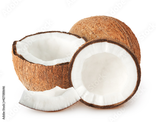 Isolated coconut. Group of coconuts isolated on white background with clipping path