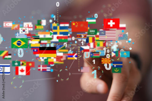 Global communication and international messaging concept, national flags of world © vegefox.com